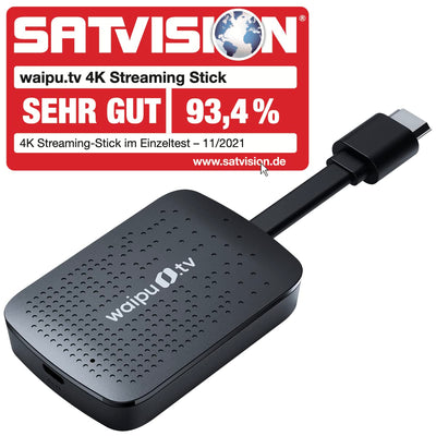 waipu.tv 4K Stick | Inkl. Fernbedienung mit Schnellwahltasten (mit TV-Steuerungstasten) | Fernsehen über WLAN | HDMI | 4K | HDR