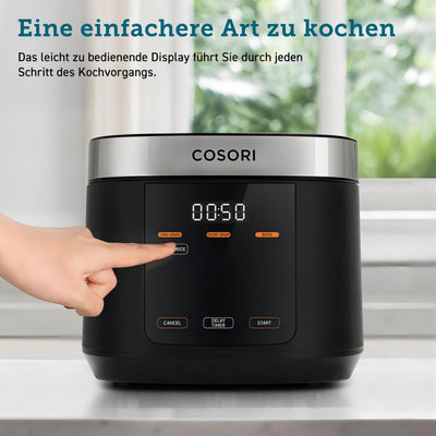 COSORI Reiskocher, Multikocher mit 17 Programme, Rice Cooker 5 L, Fuzzy-Logik, Dampfgarer mit Edestahleinsatz, Rezeptbuch, Slow Cooker, Premium Innentopf, Warmhaltefunktion, Timer, Schwarz