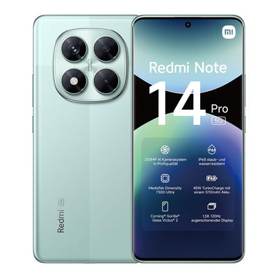 Xiaomi Redmi Note 14 Pro 5G Smartphone, 12 + 512GB, Green, 200MP professionelle AI-Kamera, IP68, 45W TurboCharge mit 5110mAh Akku, AI-Funktionen (kein Ladegerät enthalten)