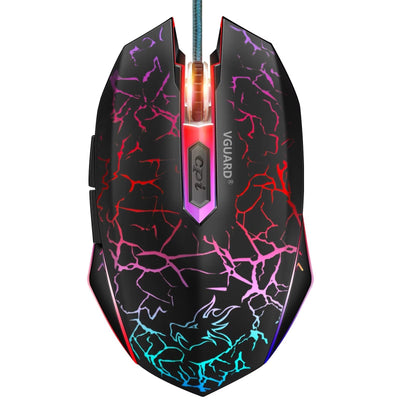 VGUARD Gaming Maus, Wired Hohe Präzision Optische Professionelle Wired Gaming Maus mit 6 Tasten/7-Modi LED Design für pro Gamer - Schwarz