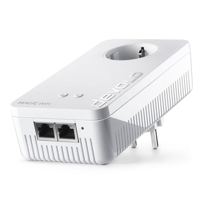 devolo Magic 1 WiFi Erweiterungsadapter, WLAN Powerline Adapter, bis zu 1.200 Mbit/s, Mesh WLAN, WLAN Steckdose, 2x LAN Anschluss, dLAN 2.0, weiß