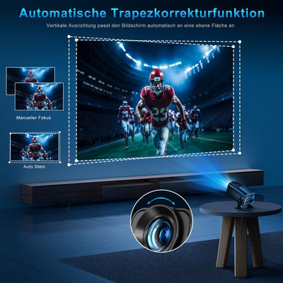 Mini Beamer, 4K Full HD 1080P Projector, Unterstützt WiFi 6 und BT 5.0 mit Eingebaute Android OS 11.0, 150 Zoll, 360-Grad-Flip Smart Led Beamer, Auto Trapezkorrektur, für Phone/PC/PS5/Xbox, Schwarz