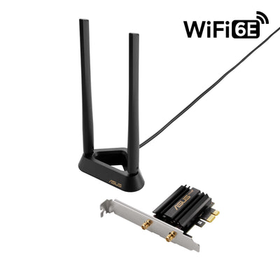 ASUS PCE-AXE59BT AXE5400 WiFi 6E PCI-E Adapter (zwei externe Antennen, 6GHz Band, 160MHz, Bluetooth 5.2, WPA3, OFDMA, MU-MIMO)