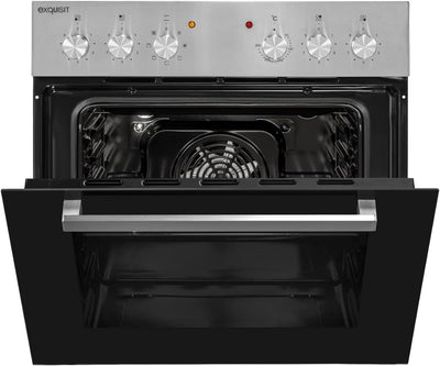 Exquisit Einbauherd-Set Backofen EHE10156-U-020 Set inox | Energieeffizienzklasse A | 59 l Garraum | Grill | Umluft | Glaskeramikkochfeld | rahmenlos | Einbaubackofen 60 cm