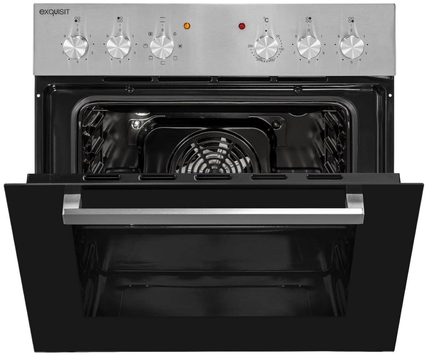 Exquisit Einbauherd-Set Backofen EHE10156-U-020 Set inox | Energieeffizienzklasse A | 59 l Garraum | Grill | Umluft | Glaskeramikkochfeld | rahmenlos | Einbaubackofen 60 cm