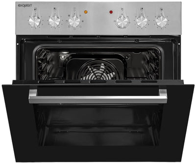 Exquisit Einbauherd-Set Backofen EHE10156-U-020 Set inox | Energieeffizienzklasse A | 59 l Garraum | Grill | Umluft | Glaskeramikkochfeld | rahmenlos | Einbaubackofen 60 cm