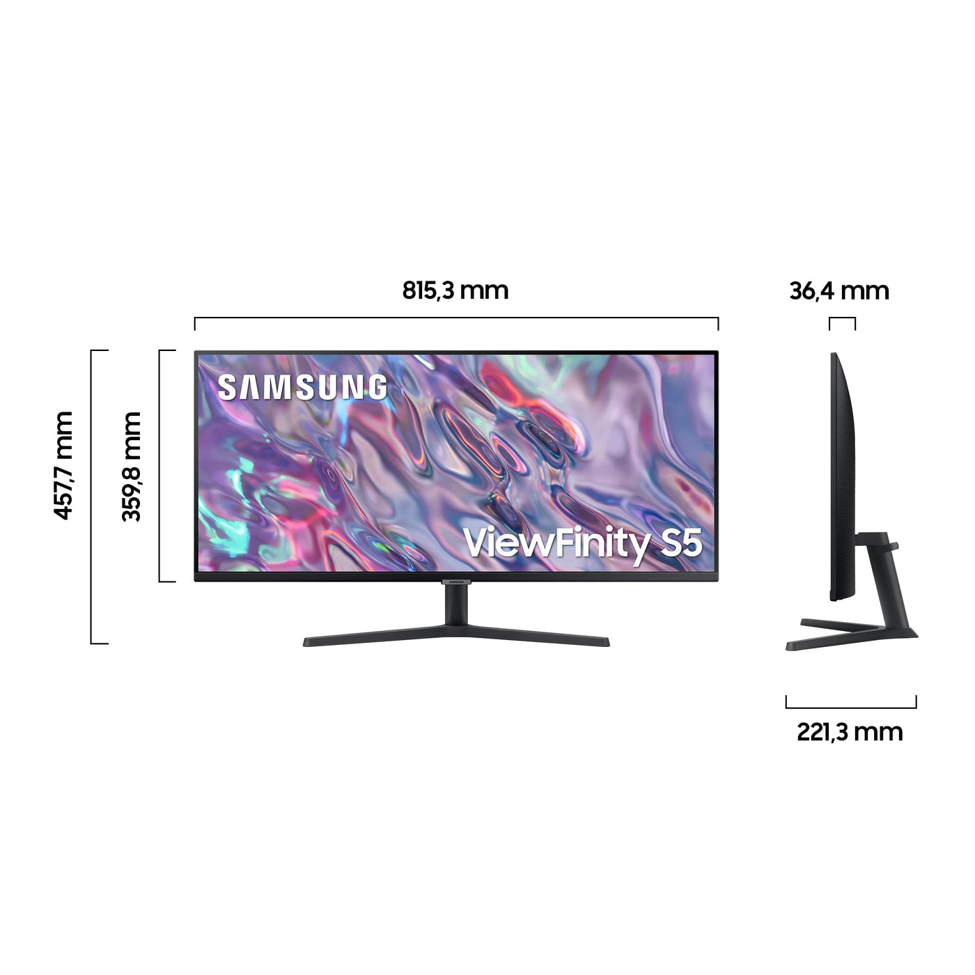 Samsung ViewFinity S50C Monitor S34C500GAU, 34 Zoll, VA-Panel, Ultra WQHD Auflösung, Eco Saving Plus, AMD Freesync, HDR10, 5 ms Reaktionszeit, Bildwiederholrate 100 Hz, Schwarz