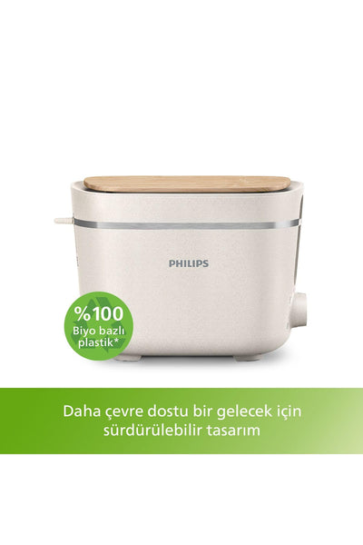 Philips Toaster Eco Conscious Edition - 2 Toastschlitze, 8 Stufen, Brötchenaufsatz, Auftaufunktion, hergestellt aus Altspeiseöl, seidenweiß-matt (HD2640/10)