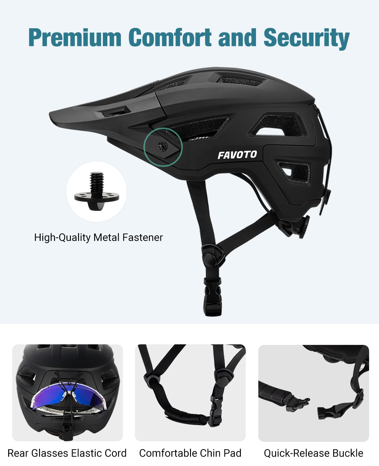 Favoto Mountainbike Fahrradhelm mit Schirm Leicht - Doppelte Inmould Technologie MTB Helm für Damen Herren Rennradhelm Schwarz Matt L(57-61cm) Verstellabr