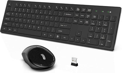 WisFox Tastatur Maus Kabellos, 2.4GHz Ultra Dünn Fortgeschrittene Leise Tastatur Maus Kabellos Combo Voller Größe mit USB Nano Empfänger für Laptop