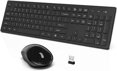 WisFox Tastatur Maus Kabellos, 2.4GHz Ultra Dünn Fortgeschrittene Leise Tastatur Maus Kabellos Combo Voller Größe mit USB Nano Empfänger für Laptop