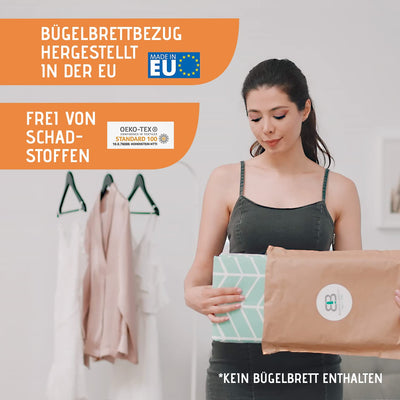 Buntes Brett ® Nur Bügelbrettbezug für Dampfbügeleisen (Größe L) | Universal bis max. 140x50 cm | Bügeltischbezug für schnelles und leichtes Bügeln | Made in EU | Dampfbügelstation geeignet | Mint