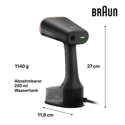 Braun QuickStyle 7 GS7077BK Dampfglätter, Dual FreeGlide 3D Technologie, FastSteam Technologie, Steamer, Dampf 35 g/min, Wassertank 250 ml, 3 m Kabellänge, in 35 Sekunden bereit, 1600W, Schwarz/Kupfer