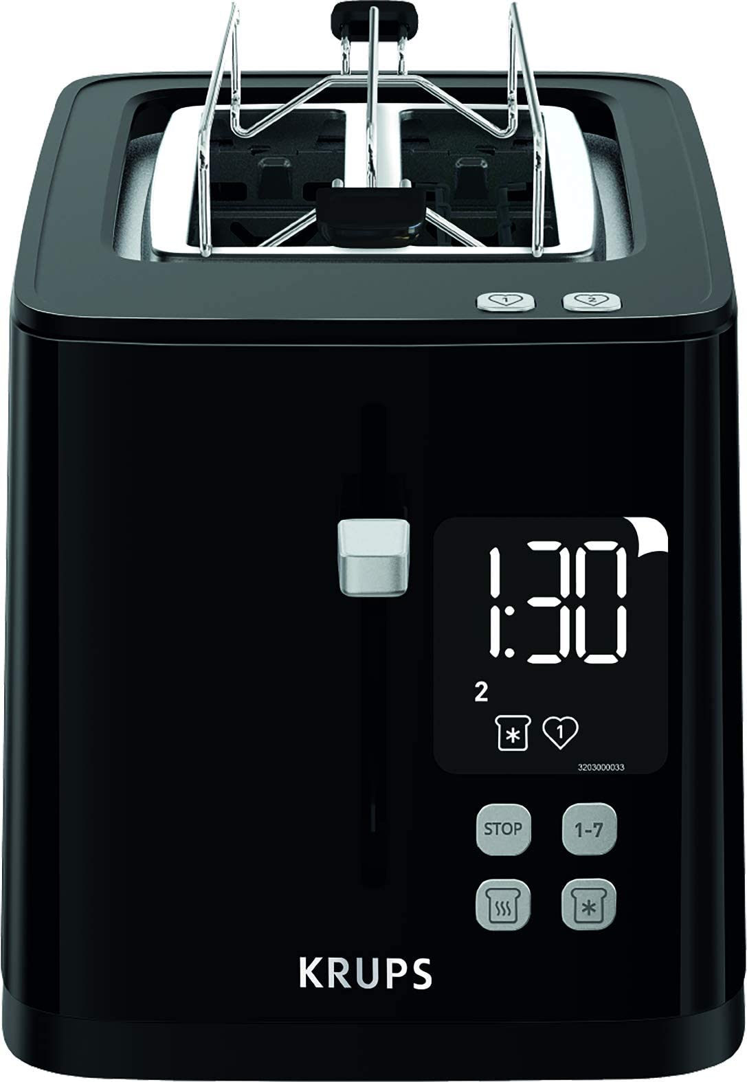 Krups KH641810 Smart'n Light Toaster | Zwei-Scheiben-Toaster | Digitaldisplay | 7 Bräunungsstufen | herausnehmbare Krümelschublade | Countdown | Anhebevorrichtung | Schwarz