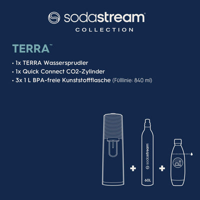 SodaStream Wassersprudler TERRA Promopack mit CO2-Zylinder und spülmaschinenfeste Kunststoff-Flasche, Schwarz, Höhe 44cm