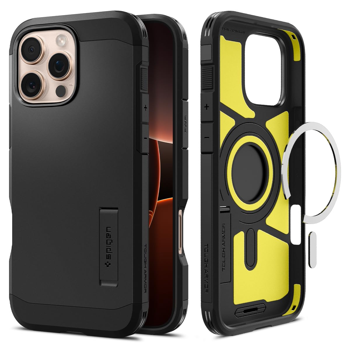 Spigen Tough Armor (AI) MagFit Hülle für iPhone 16 Pro, Kompatibel mit MagSafe Zubehör -Schwarz