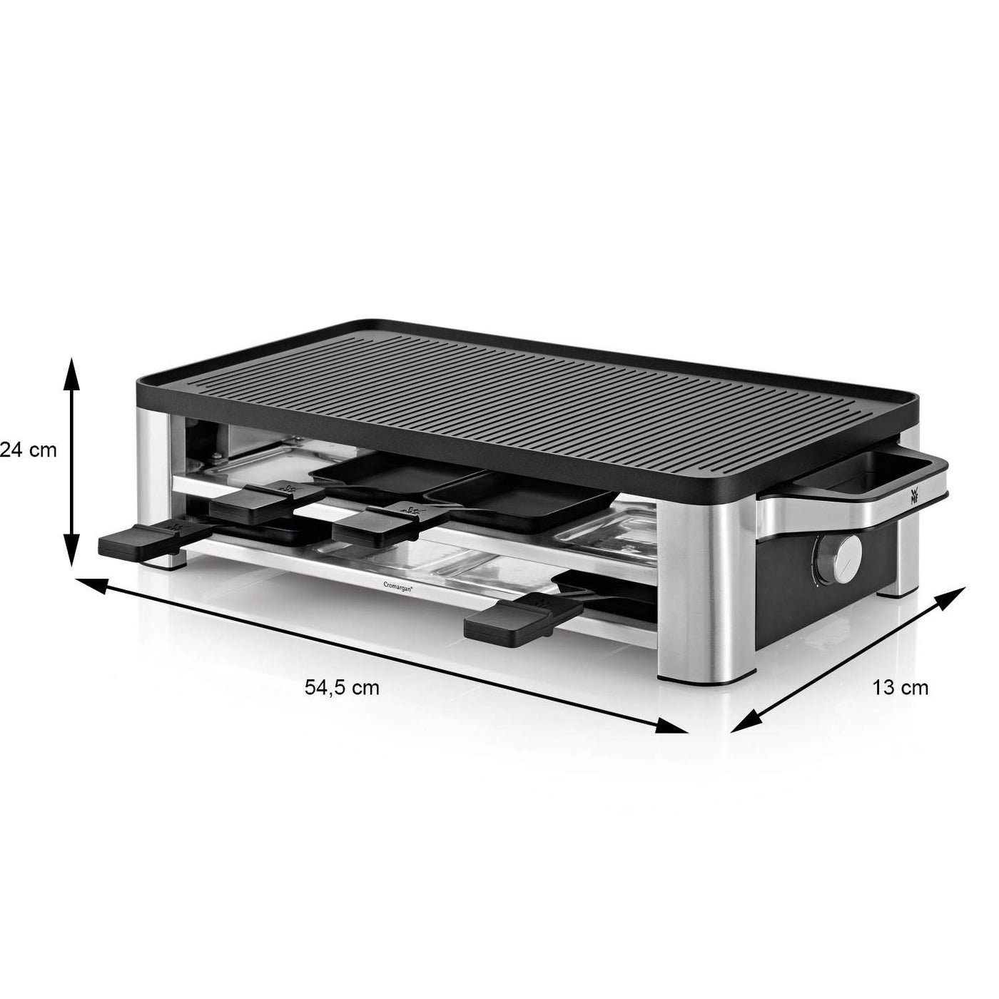 WMF Lono Raclette Grill mit Pfännchen und Schiebern, Raclette 8 Personen, 1500 W, edelstahl matt