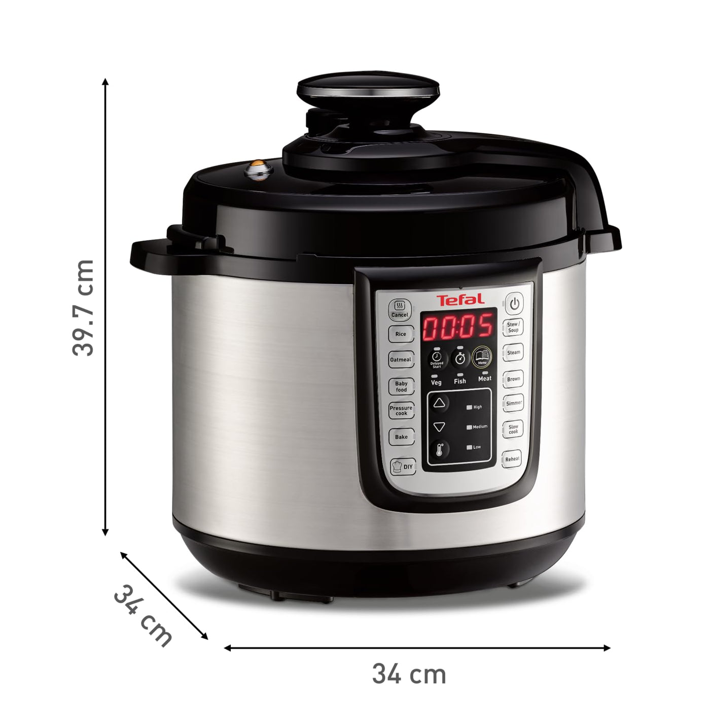 Tefal CY505E Fast & Delicious Multikocher | elektrischer Schnellkochtopf | 6 L Kapazität | 25 Automatische Programme | Bis zu 80 % schnelleres Kochen | Energiesparend | Rezeptheft | 1200 W | Edelstahl