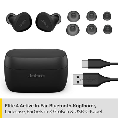 Jabra Elite 4 Active In Ear Bluetooth Earbuds - True Wireless Kopfhörer mit sicherem Sitz, 4 eingebauten Mikrofonen, aktiver Geräuschunterdrückung und anpassbarer HearThrough Funktion - Schwarz