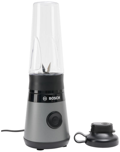 Bosch Mini-Standmixer VitaPower Serie 2 MMB2111S, Highspeed-Mixer, bis zu 40.000 rpm, Tritan ToGo-Flasche 0,6 L, Trinkdeckel, bruchsicher,spülmasch.geeignete Teile, 450W, Silber/schwarz