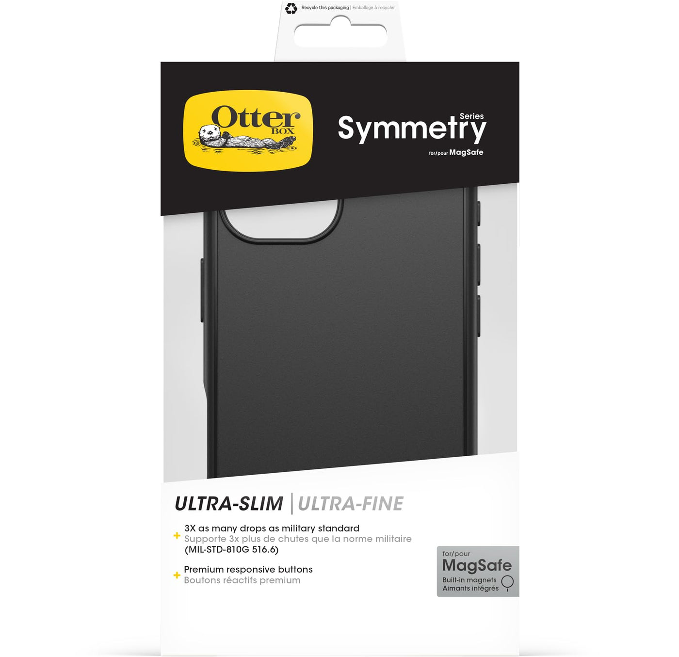 OtterBox Symmetry Series MagSafe Hülle für iPhone 16, stoßfest, sturzsicher, dünne Schutzhülle, 3X mehr Stürze als nach Militärstandard, Schwarz