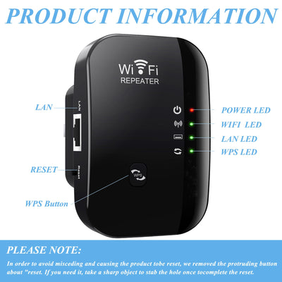 WiFi Extender Booster WLAN Repeater WLAN Verstärker WiFi Repeater WiFi Extender bis zu 4000sq ft mit Repeater/AP Modus Ethernet Port zu Allen WLAN Geräten 1-Tap Setup Access Point mit 1 Kabe(Schwarz)