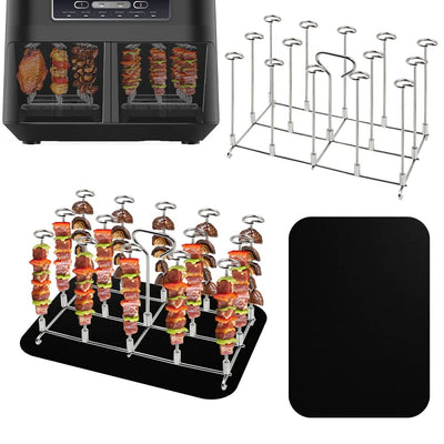 2x Edelstahl Heißluftfritteuse Spießen Grillrost für Ninja Foodi AF300EU AF400EU, Vertikaler Spieß Rack Set - Gestell, Dual Zone Air Fryer