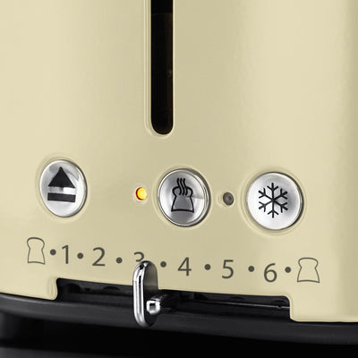 Russell Hobbs Toaster [für 2 Scheiben] Retro Edelstahl Creme (Countdown-Anzeige im Retrodesign, inkl. Brötchenaufsatz, 6 Bräunungsstufen + Auftau- & Aufwärmfunktion, 1300W) Vintage 21682-56