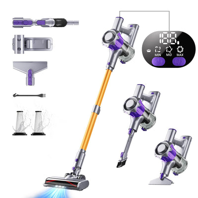 Akku Staubsauger, 40000Pa/450W Staubsauger Kabellos mit Smart Display Bis zu 50 Minuten Laufzeit Cordless Vacuum Cleaner mit Automatikmodus&Anti-Verhedderung-Bürste für Teppich Hartboden und Tierhaare