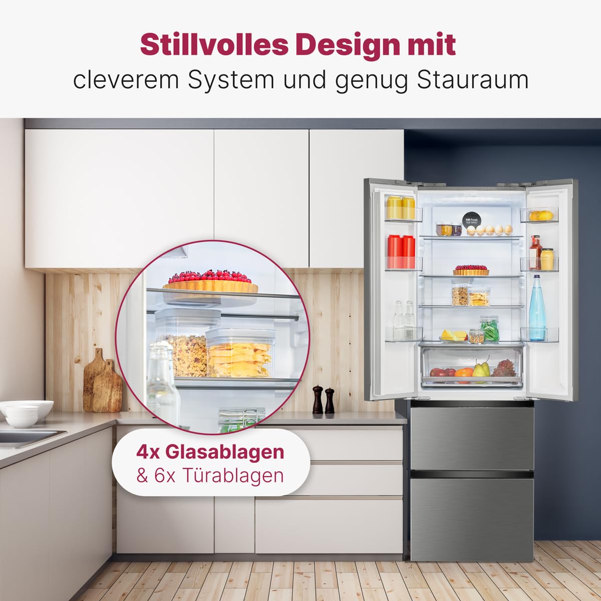 Bomann® French Door Kühlschrank No Frost | Kühl-Gefrier-Kombinationen mit Total No Frost | Kühlschrank mit Gefrierfach 400L | Side by Side Kühlschrank mit MultiAirflow-System | KG 7354 Edelstahl