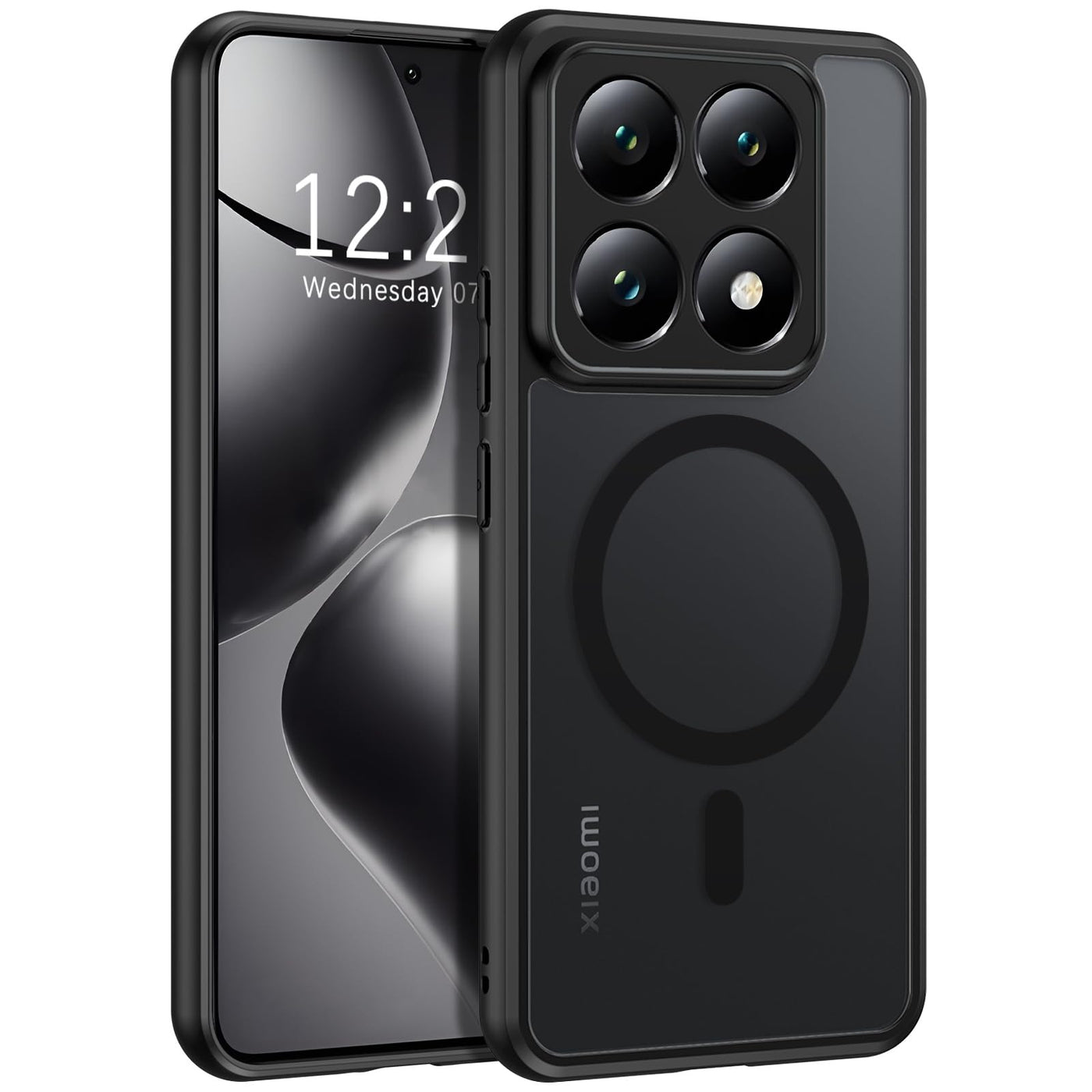 GUAGUA Matt Handyhülle für Xiaomi 14T 5G Hülle [Kompatibel mit MagSafe] Stoßfest Magnetisch Rückseite Dünn Hülle Durchscheinende Schutzhülle Case für Xiaomi 14T (6,67'') Schwarz