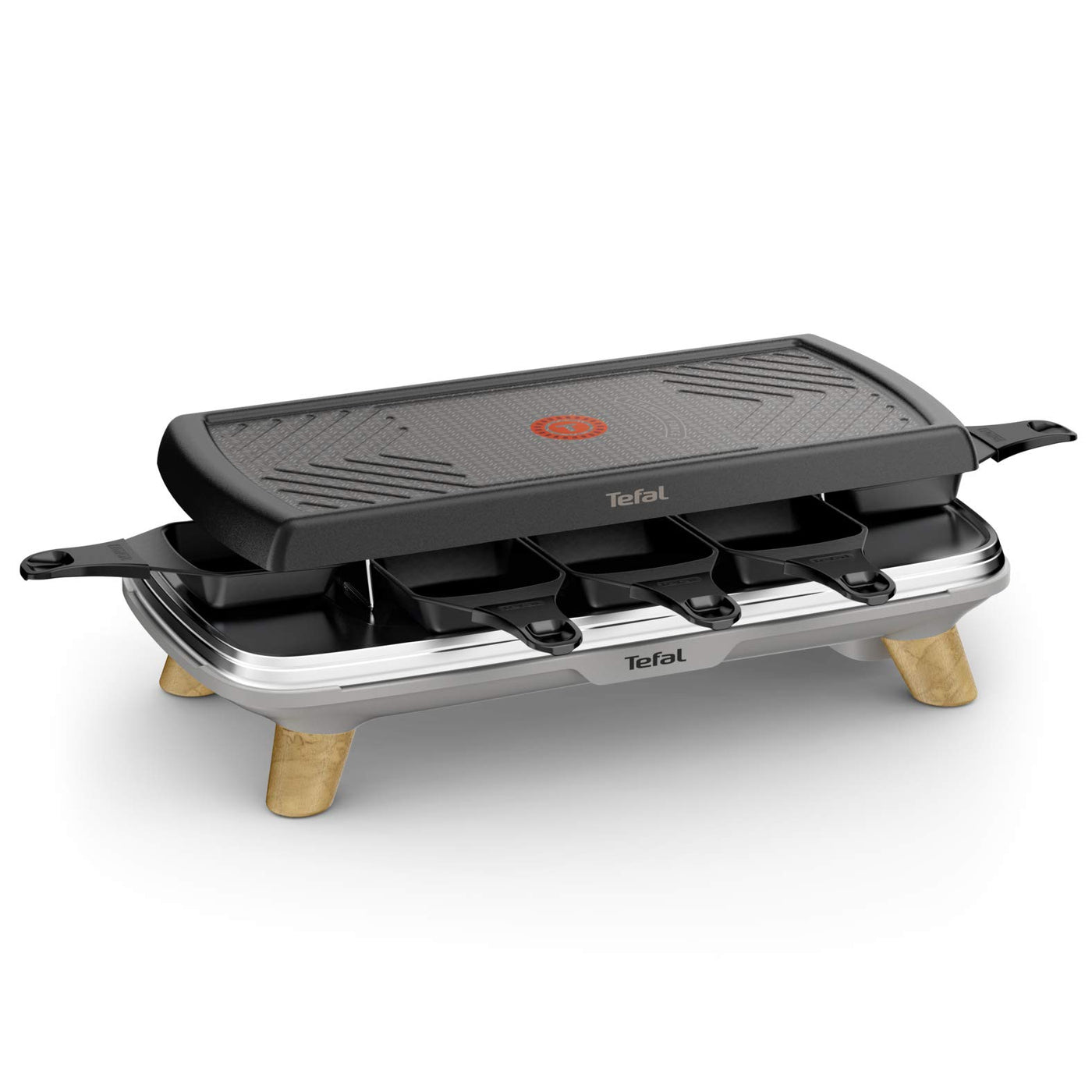 Tefal Raclette Gourmet RE610D | Raclette und Tischgrill | 8 Personen | Extra tiefe Pfännchen | Antihaftbeschichtet | Spülmaschinengeeignet | Ein-/Ausschalter | Kabel abnehmbar | 1350W