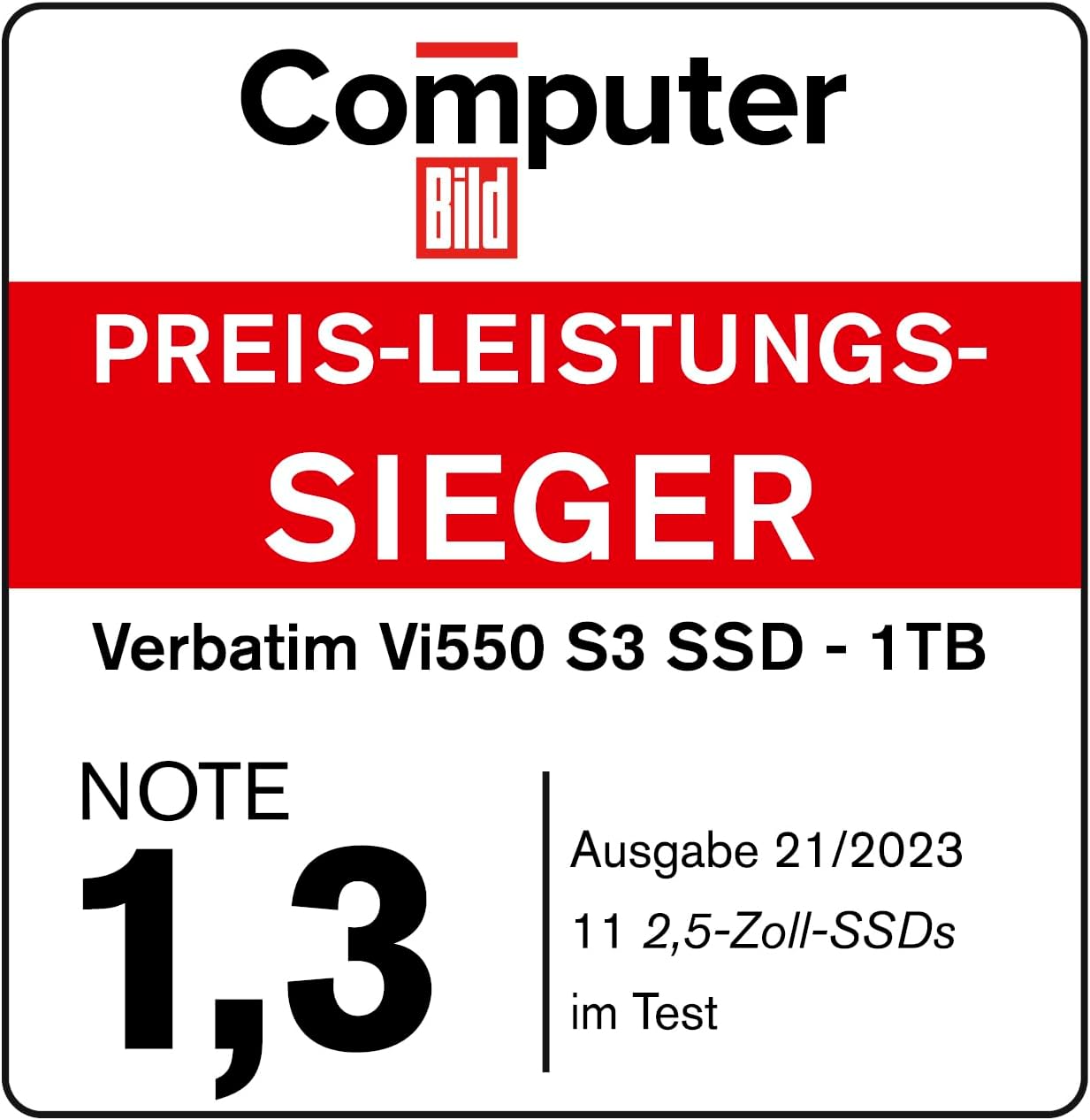 Verbatim Vi550 S3 SSD, internes SSD-Laufwerk mit 1 TB Datenspeicher, Solid State Drive mit 2,5'' SATA III Schnittstelle und 3D-NAND-Technologie, schwarz