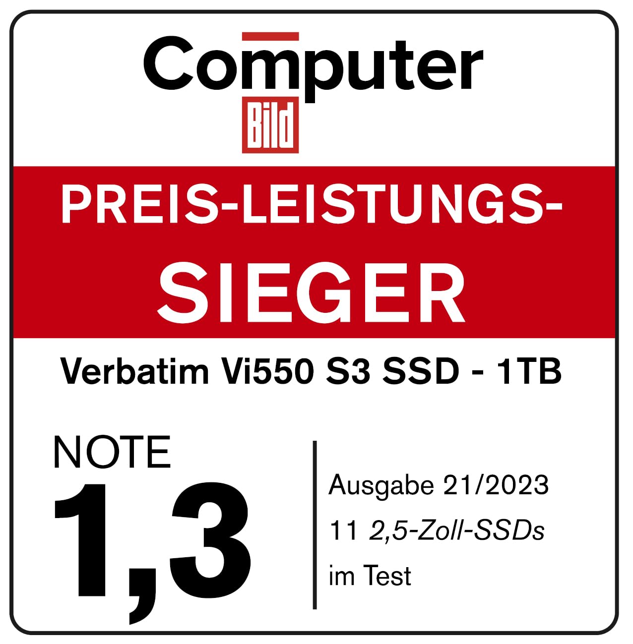 Verbatim Vi550 S3 SSD, internes SSD-Laufwerk mit 1 TB Datenspeicher, Solid State Drive mit 2,5'' SATA III Schnittstelle und 3D-NAND-Technologie, schwarz