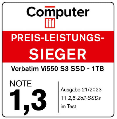 Verbatim Vi550 S3 SSD, internes SSD-Laufwerk mit 1 TB Datenspeicher, Solid State Drive mit 2,5'' SATA III Schnittstelle und 3D-NAND-Technologie, schwarz