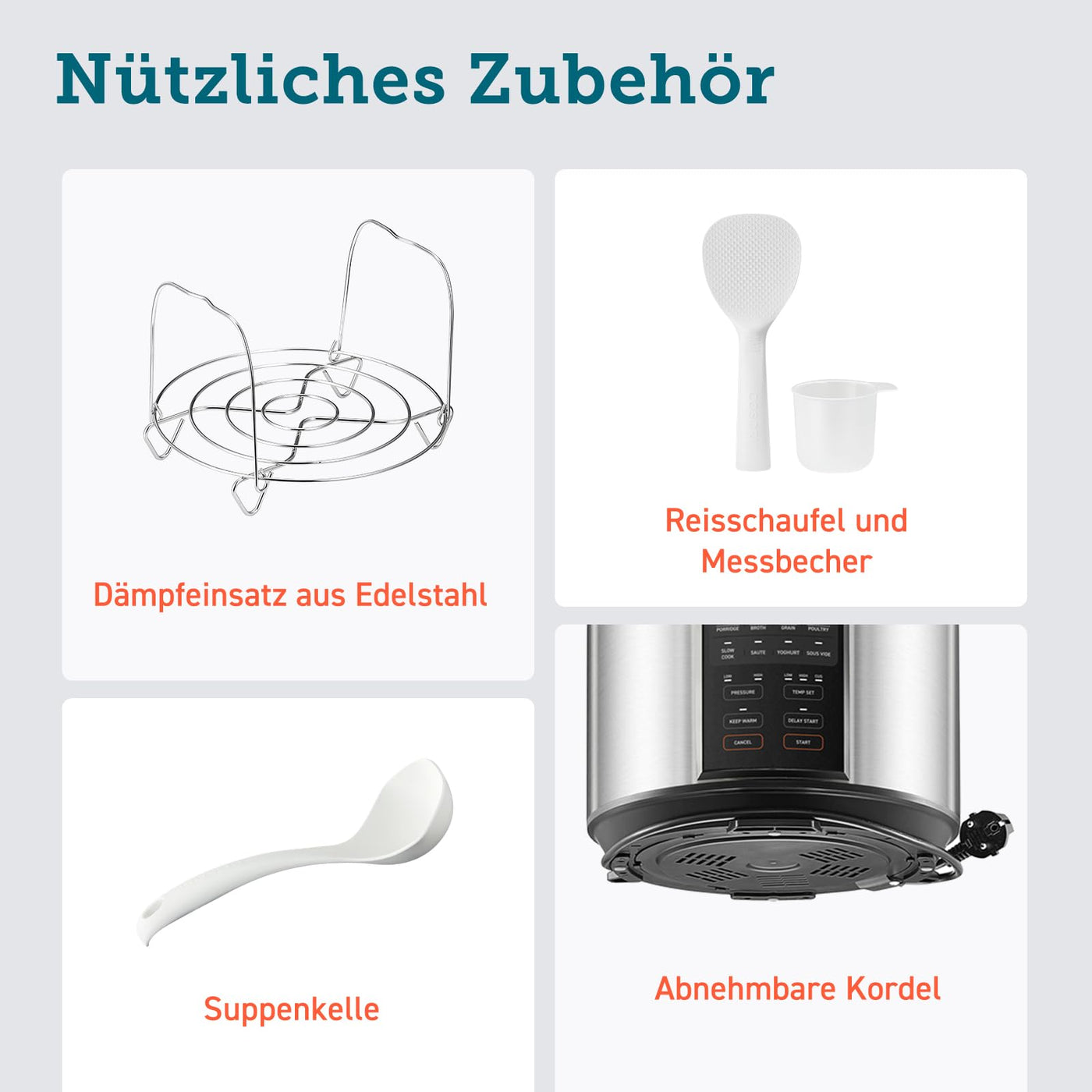 COSORI Schnellkochtopf, 9-in-1, Multikocher mit 14 Funktionen, 5,7 L Pressure Cooker, Reiskocher, Dampfgarer, Joghurtbereiter, Slow cooker und Sous Vide, Sautierpfanne, Rezeptbuch, Edelstahl