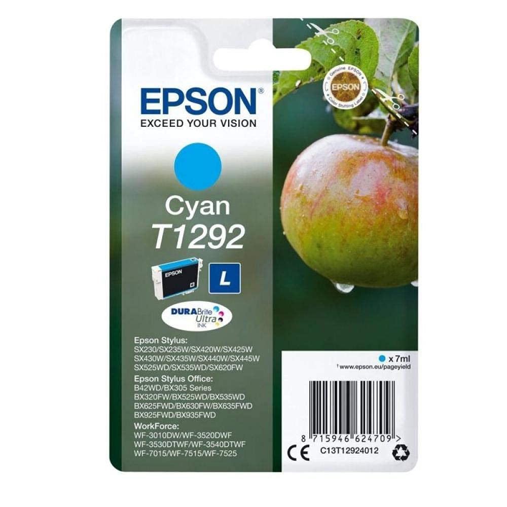 Epson 235M274 Original T1292 Apfel Tinte (SX420W BX320FWSX620FWBX/SX525WDBX625FWDBX305FWB42WDBX925FWDBX635FWDBX535WDSX435/440WBX630FWSX235WWF701575157525301035203540)cyan