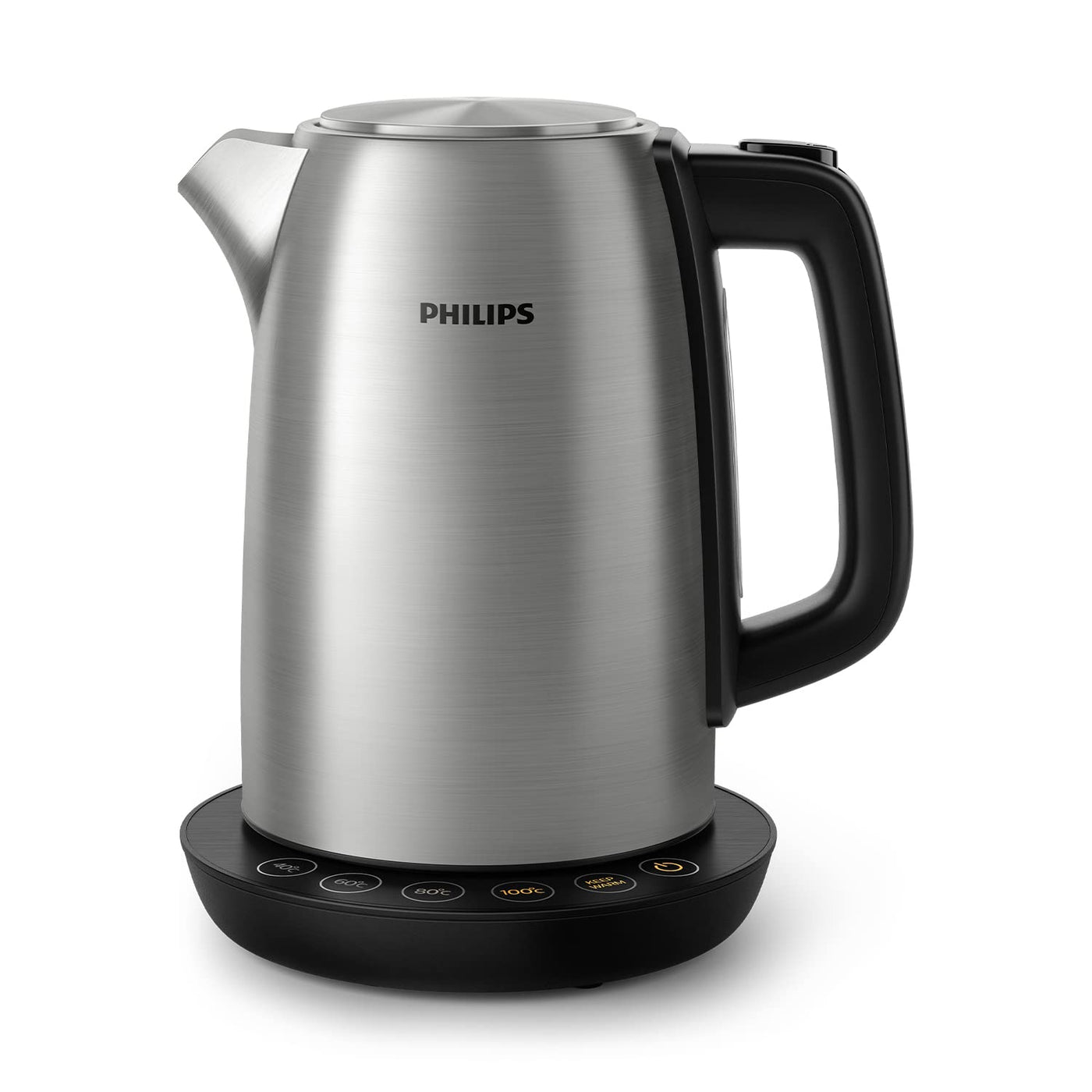 Philips Wasserkocher, 1.7 L Fassungsvermögen, Mit Temperaturregelung, Warmhaltefunktion und Kontrollanzeige, Pirouettenbasis, 2200 Watt, 23 X 18.8 X 25.7 Cm, Edelstahl (HD9359/90)