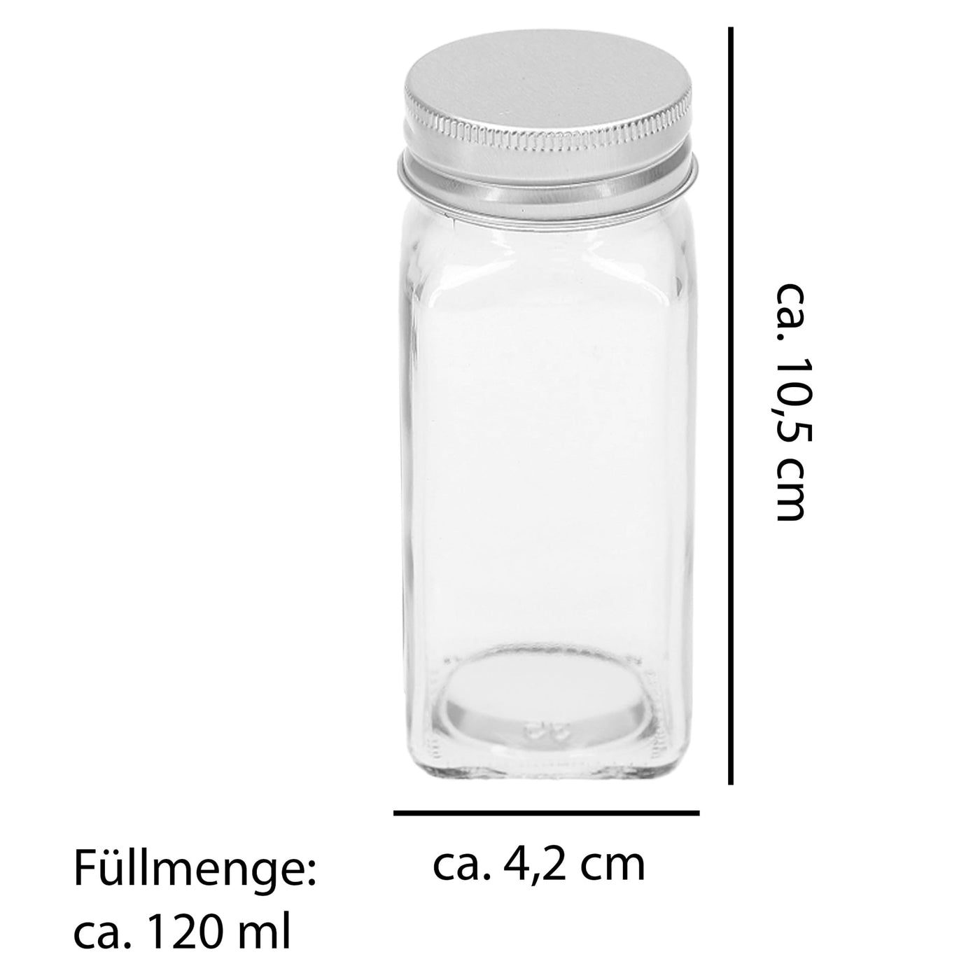 VonBueren Gewürzgläser eckig | Set mit 24 x 120 ml | Gewürzbehälter mit Streueinsatz | spice jars glas | Gewürzstreuer aus Glas | Gewürzstreuer