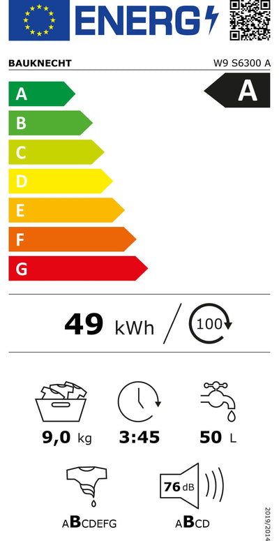 Bauknecht W9 S6300 A Waschmaschine Frontlader / 9kg / EEK A/Kurz 30 / Kurz 45 / Kraftvolle Fleckenentfernung/Anti-Allergie-Programm/Wolleprogramm/Schwarz/Langlebiger Inverter-Motor