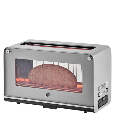 WMF Lono Toaster Glas mit Brötchenaufsatz, 2 Scheiben, XXL, motorisierte Toastaufnahme, Aufwärm-Funktion, 7 Bräunungsstufen, Toaster edelstahl matt