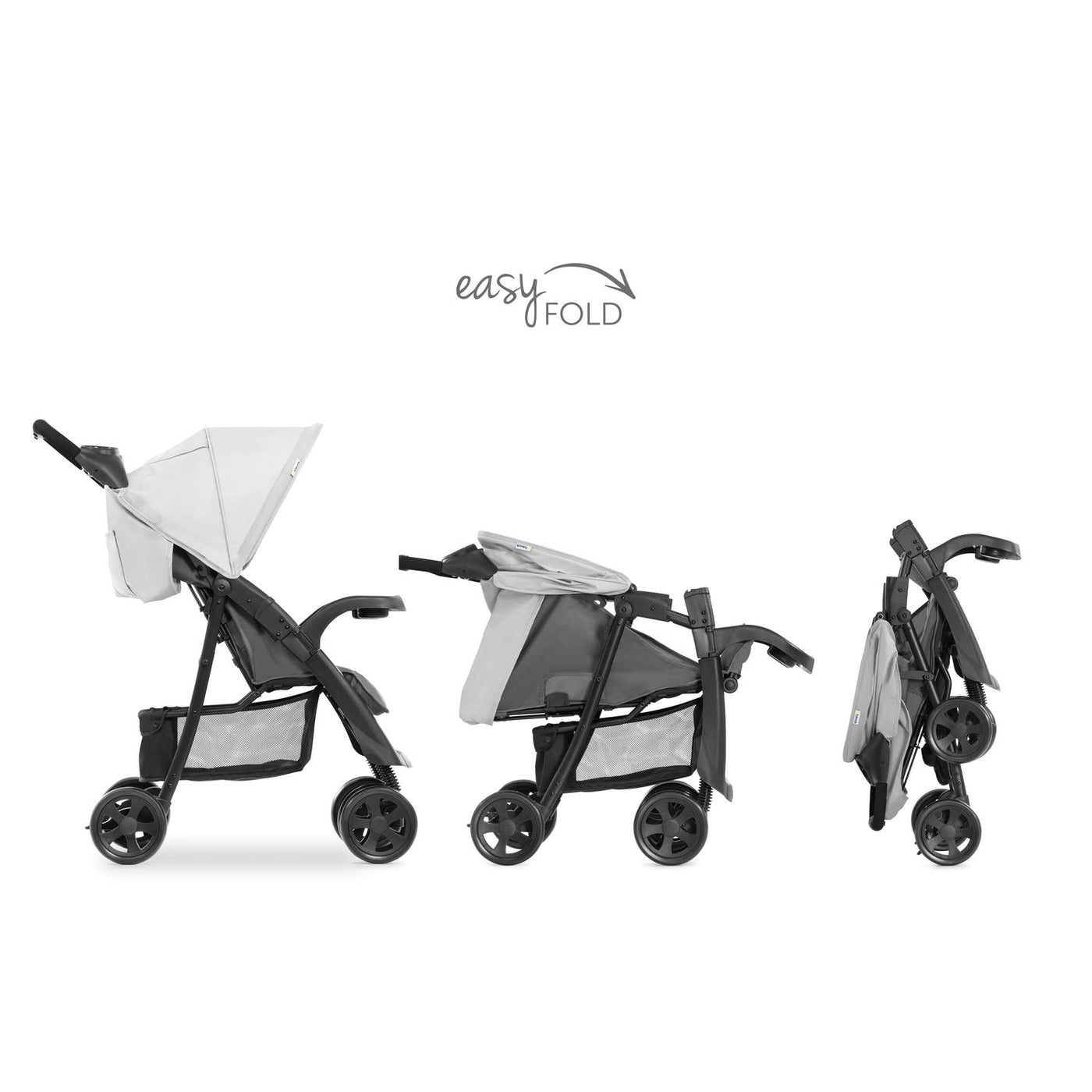 hauck Buggy Shopper Neo II mit 2 Getränkehalter und Snack-Tablett, Einhändig Klein Faltbar, ab Geburt bis 22 kg mit Liegefunktion, Tasche im Verdeck, XL Korb bis 3 kg (Grey)