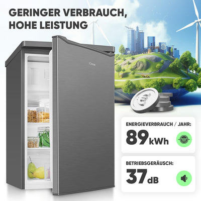 Bomann® Kühlschrank mit Gefrierfach klein | Kühlschrank 2 Ablagen | leise | mit 4-Sterne Gefrierfach | Kühlschrank klein mit Obst- und Gemüsefach | Türanschlag wechselbar | KS 7251 inox