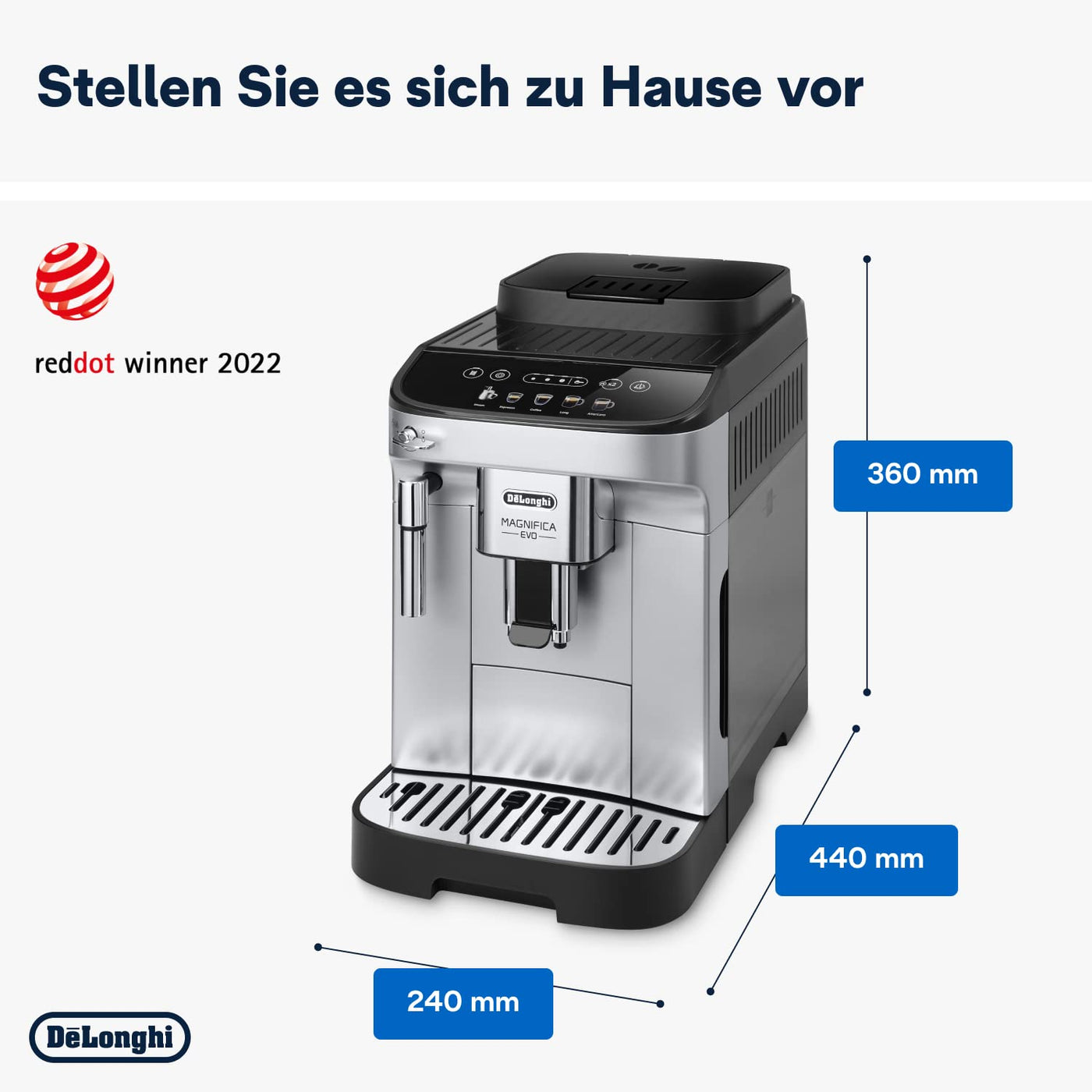 De'Longhi Magnifica Evo ECAM 292.33.SB Kaffeevollautomat mit Milchaufschäumdüse, 5 Direktwahltasten für Espresso,Kaffee und Kaffeespezialitäten, intuitives Bedienfeld,2-Tassen-Funktion,Silber/Schwarz