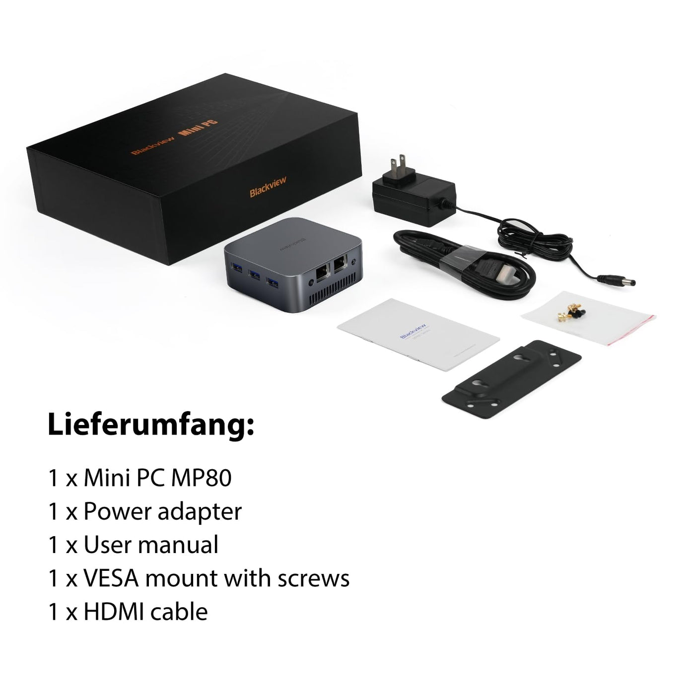 Blackview Mini PC MP80 16GB LPDDR5 RAM 512GB M.2 SSD, Intel 12. Gen N95(bis zu 3,4GHz) Mini Computer, 4K UHD Mini Desktop PC Windows 11 Pro, DREI HDMI, Gigabit Ethernet, 5G WiFi, für Business/Heimkino