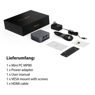 Blackview Mini PC MP80 16GB LPDDR5 RAM 512GB M.2 SSD, Intel 12. Gen N95(bis zu 3,4GHz) Mini Computer, 4K UHD Mini Desktop PC Windows 11 Pro, DREI HDMI, Gigabit Ethernet, 5G WiFi, für Business/Heimkino