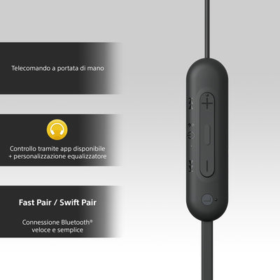 Sony kabellose WI-C100 In-Ear-Kopfhörer (bis zu 25 Stunden Akkulaufzeit, optimiert für Sprachassistenten, integriertes Mikrofon für Telefonate, Bluetooth), Schwarz, klein