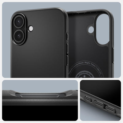 Spigen Thin Fit MagFit Hülle für iPhone 16, Kompatibel mit MagSafe Zubehör -Schwarz