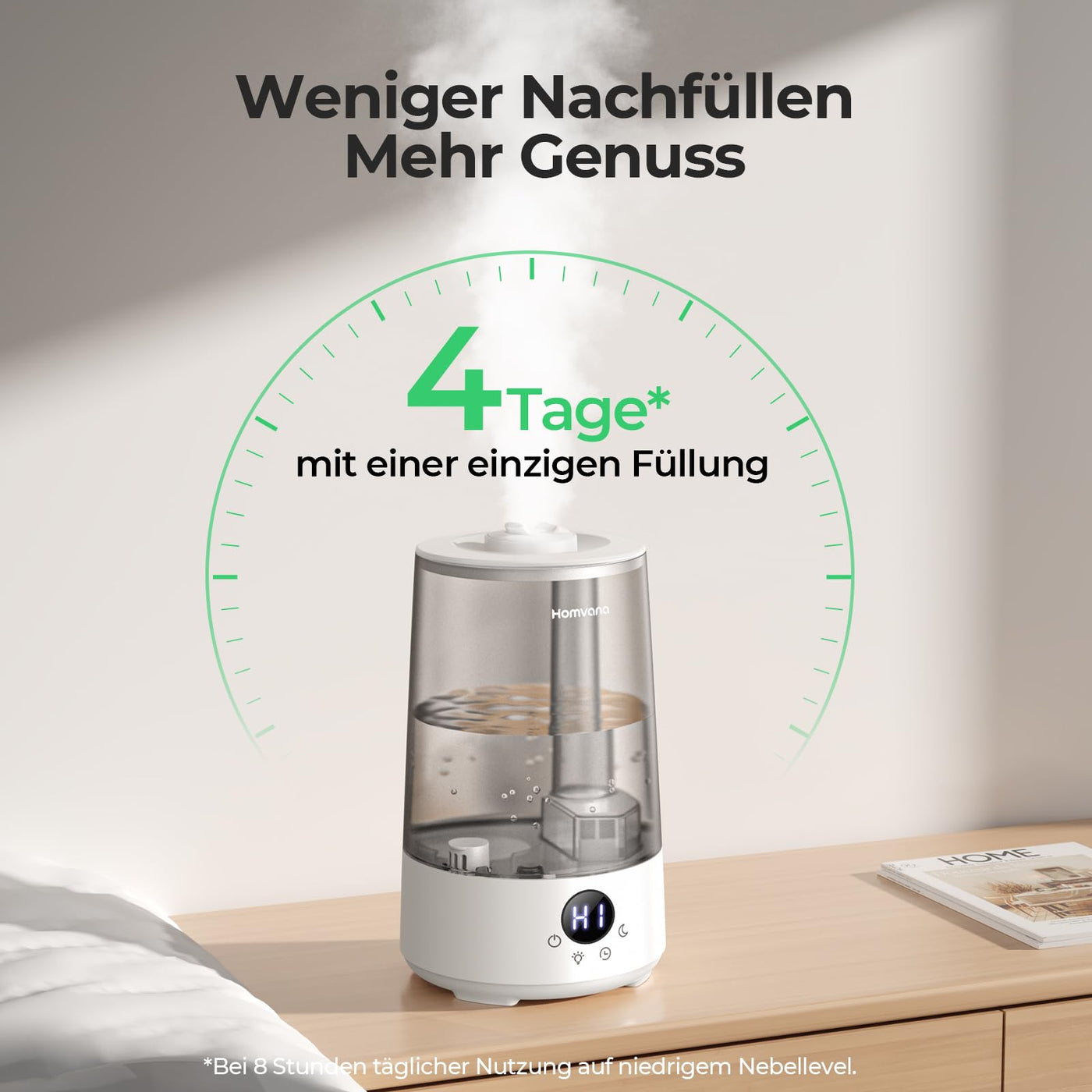 Homvana Luftbefeuchter Schlafzimmer Top-Fill, 3.6L 360°Cool Mist 34H Dauerhaft, Ruhig 16dB (SilentSpary Tech) Klein, Kinderzimmer Baby, BPA Free, Aromadiffusor für Pflanzen 7-Color Night Light