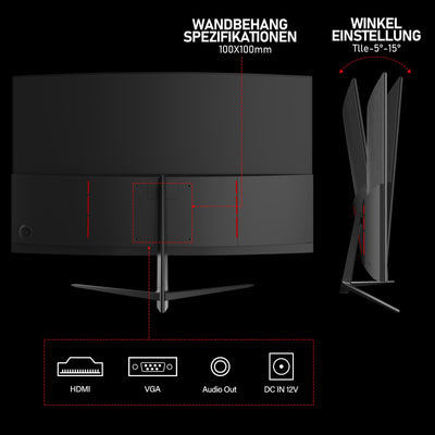 Gawfolk Curved Monitor 27 Zoll 100Hz mit Lautsprecher, 1800R Gebogen PC Bildschirm FHD 1080P, Computerbildschirm mit Eye Care Technologie HDMI VGA, unterstützt VESA